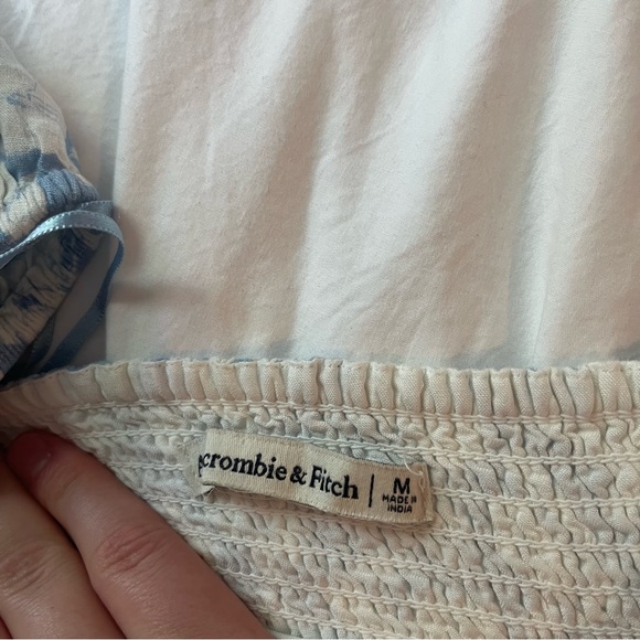 Abercrombie Blue and White Floral Linen Puff Sleeve Corset Blouse size Medium - Picture 6 of 12